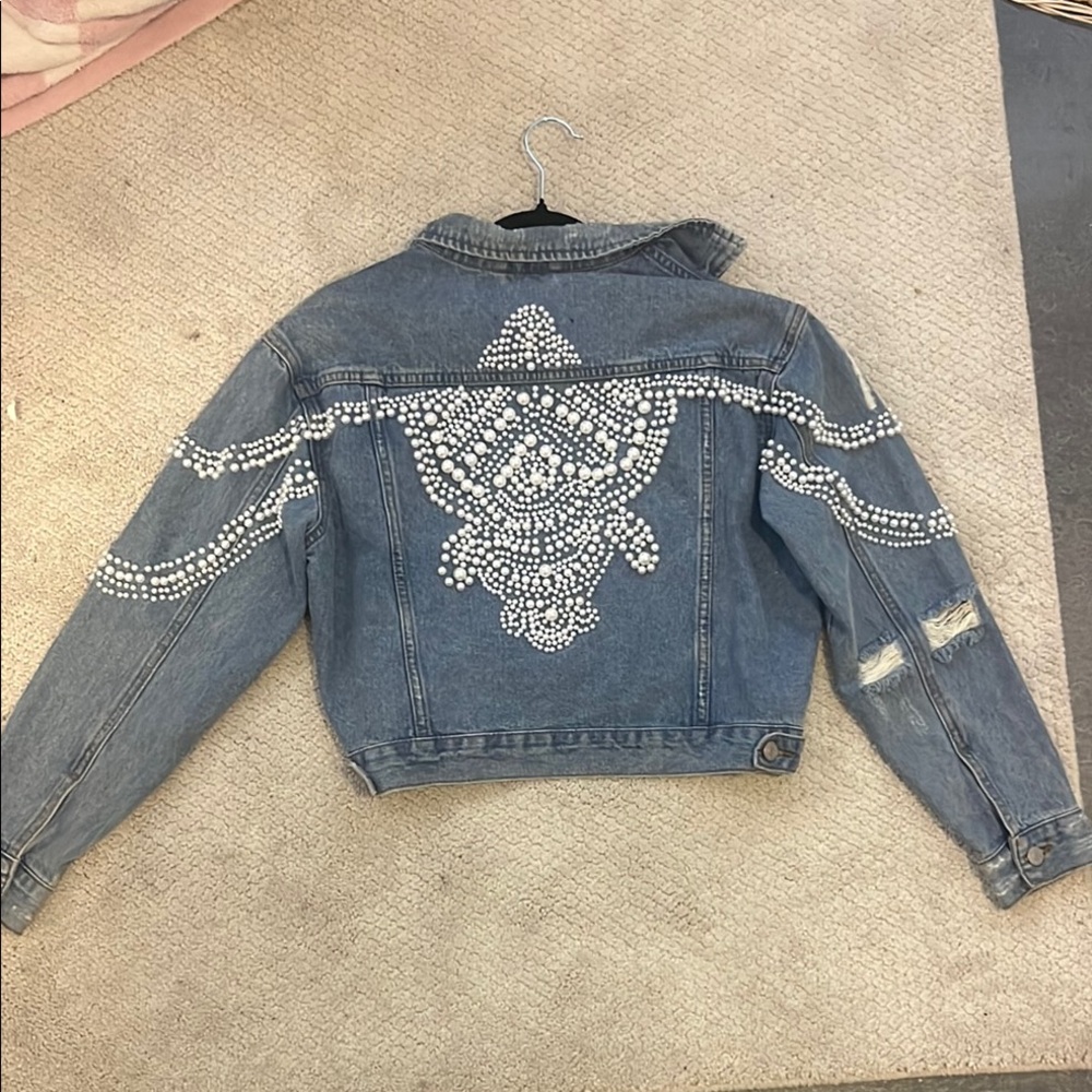 Akira Blue Denim Jacket with Pearl Accents